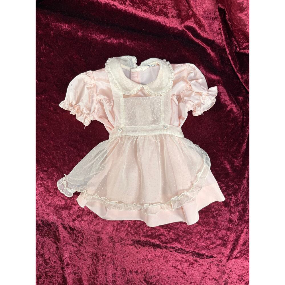 Vintage Mid Century Baby Dress – Pink Pinafore - Toni Togs - 18 Months